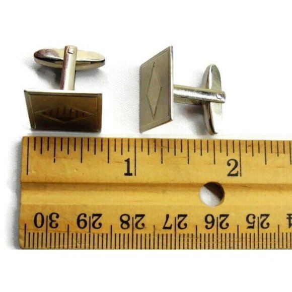 Foster Sterling Silver 925 Vintage Cufflinks Diamond-Cut Center Shirt Tux - Picture 10 of 11